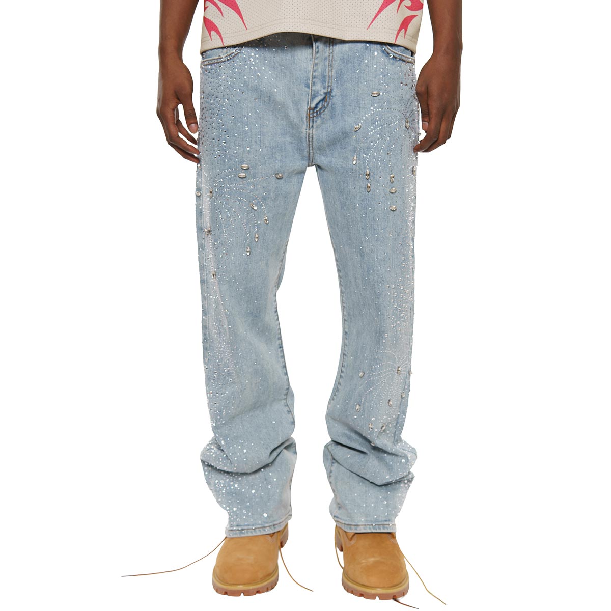 Embellished rhinestone denim pant