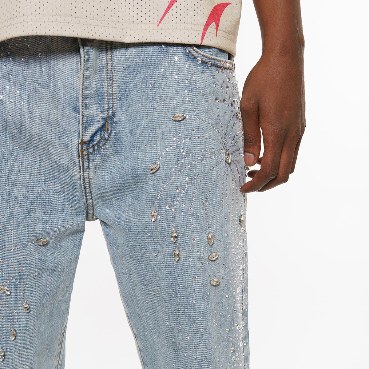 Embellished rhinestone denim pant
