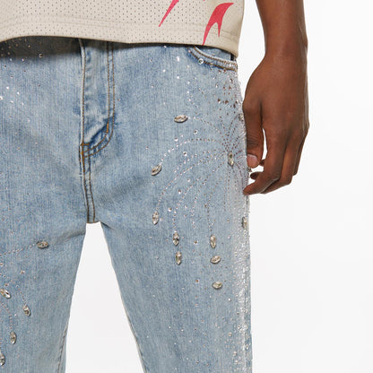 Embellished rhinestone denim pant