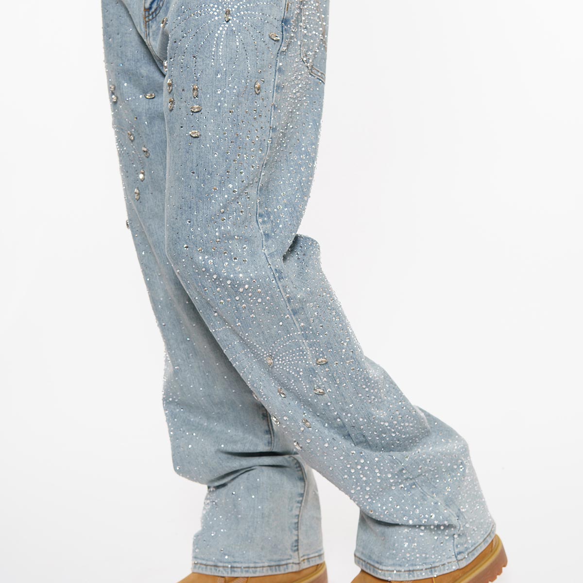 Embellished rhinestone denim pant