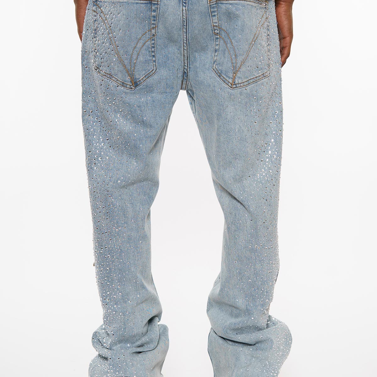 Embellished rhinestone denim pant
