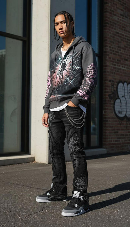 Stray spider full-zip hoodie