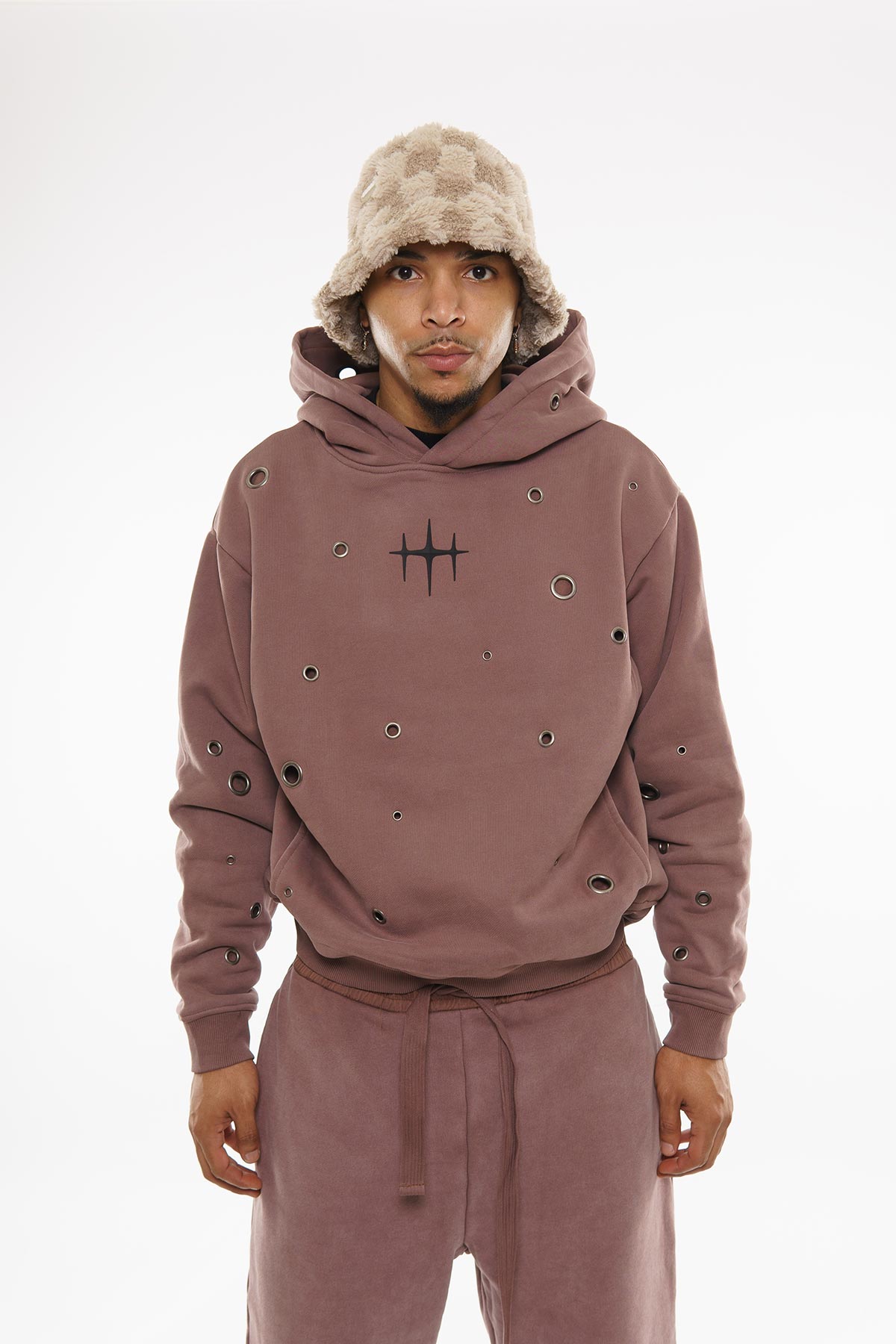 Unknown Garment-dyed, heavyweight cotton fleece cropped pullover hoodie