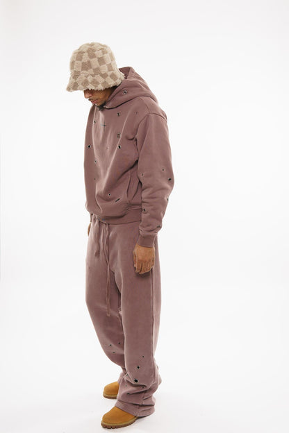 Unknown Garment-dyed, heavyweight cotton fleece cropped pullover hoodie