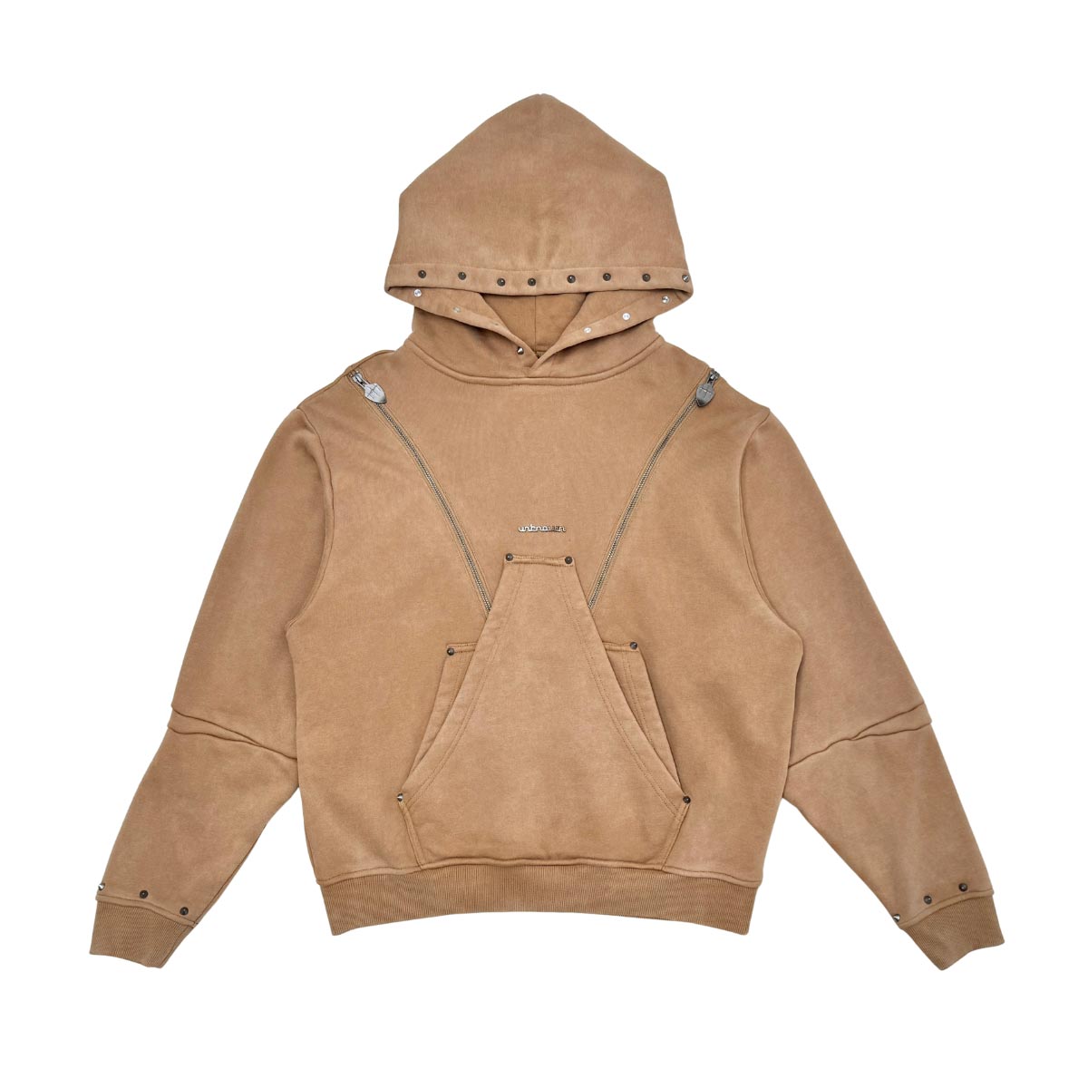 Unknown garment-dyed, heavyweight cotton fleece pullover hoodie