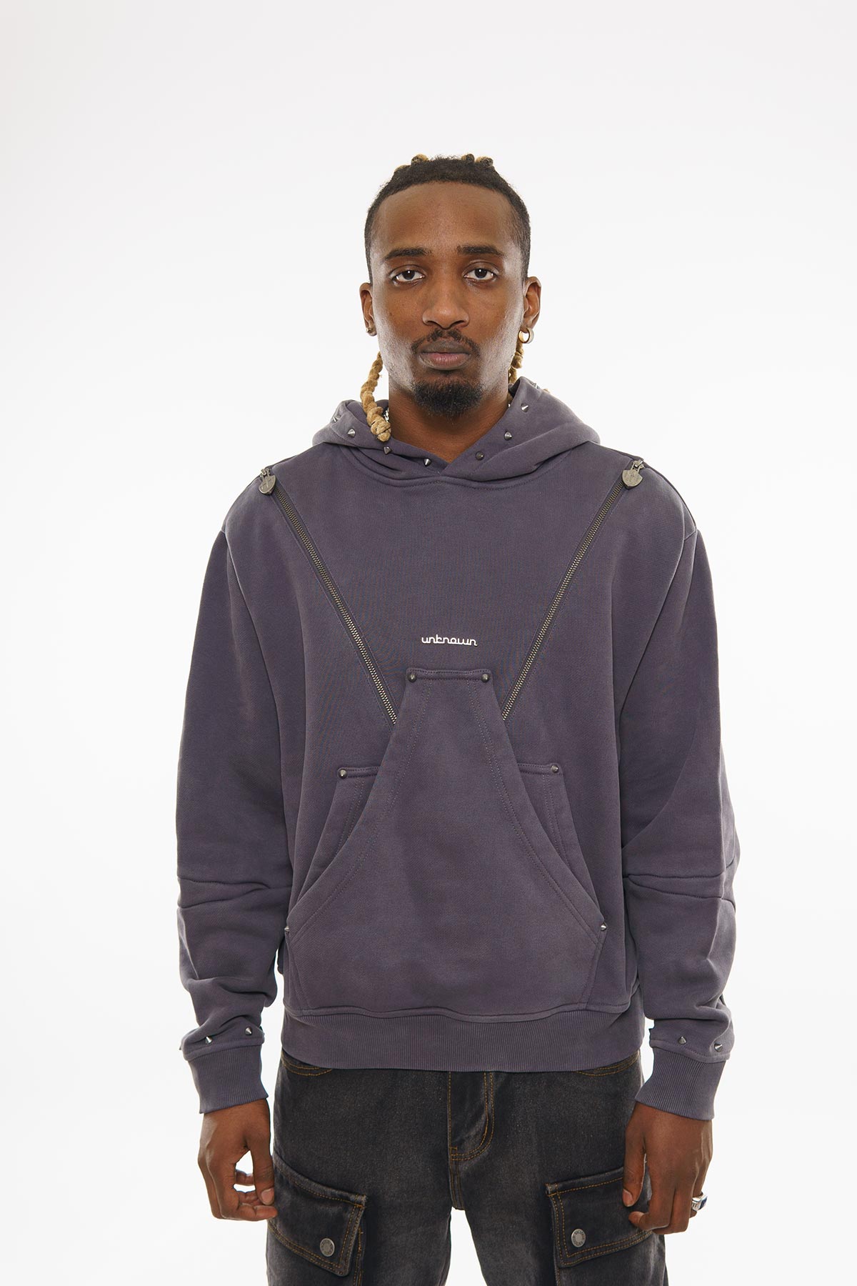 Unknown garment-dyed, heavyweight cotton fleece pullover hoodie