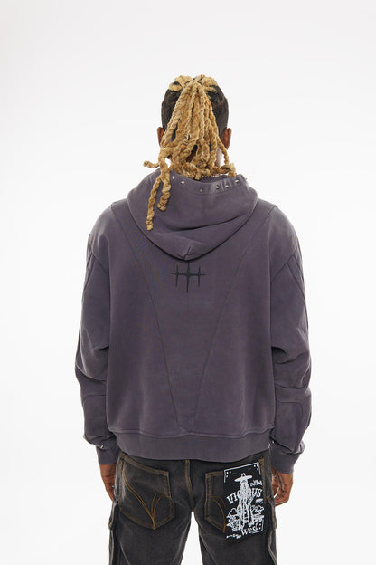 Unknown garment-dyed, heavyweight cotton fleece pullover hoodie