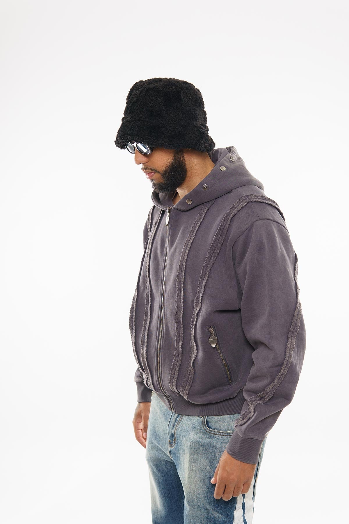 Unknown washed effect full-zip hoodie