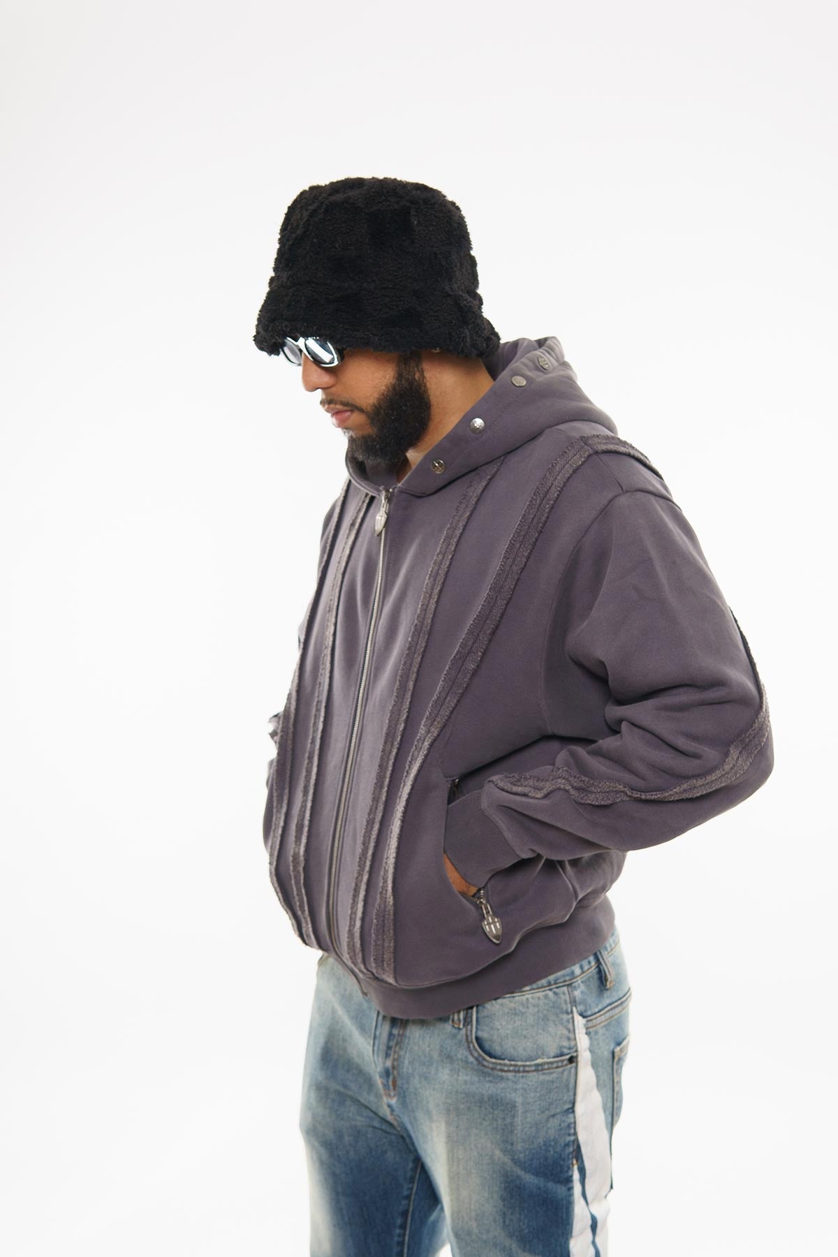 Unknown washed effect full-zip hoodie