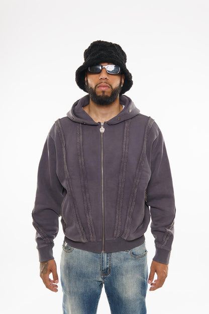 Unknown washed effect full-zip hoodie