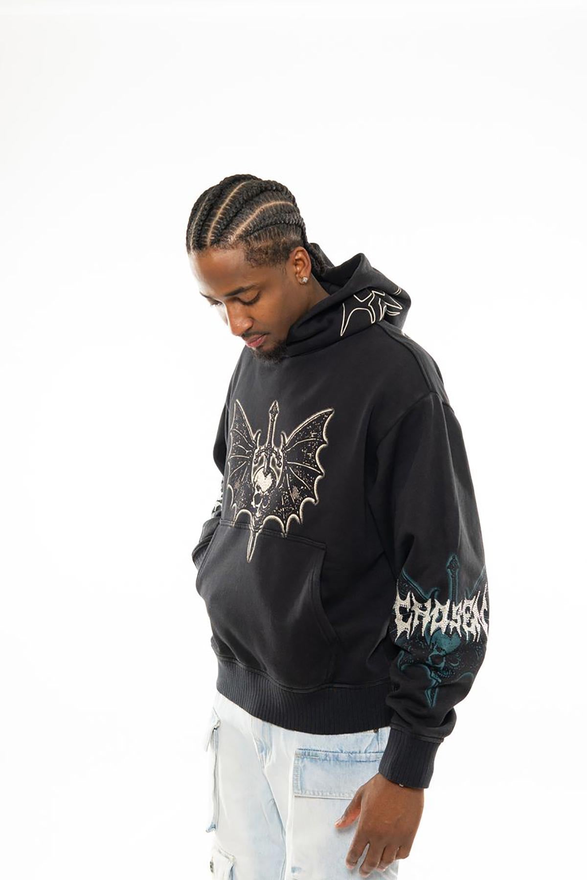 Sword in skull oversized pull-over hoodie