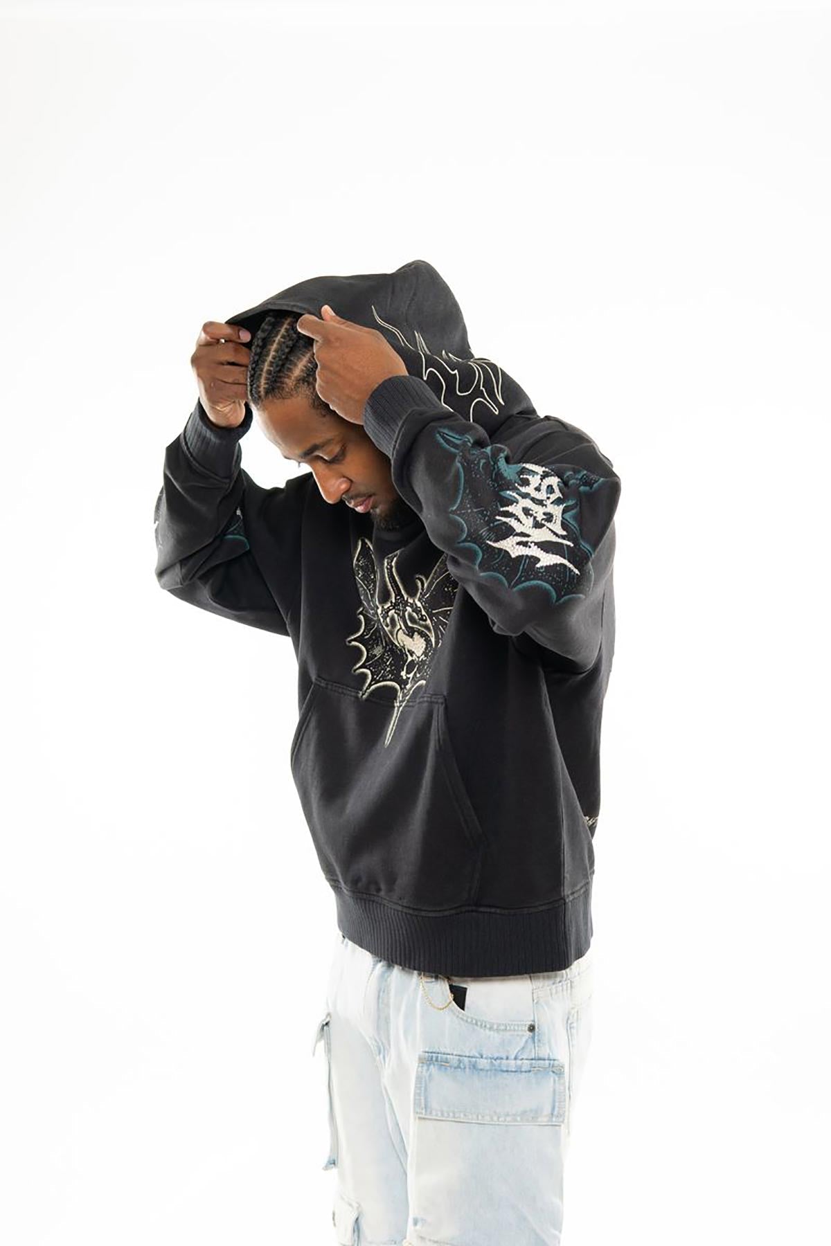 Sword in skull oversized pull-over hoodie