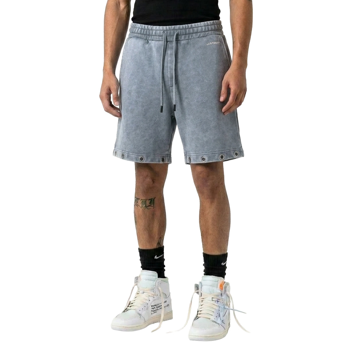 Drawstring printed washed shorts