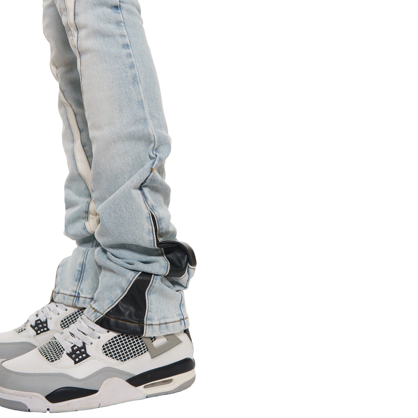 Stack denim w/ leather cut & sew details