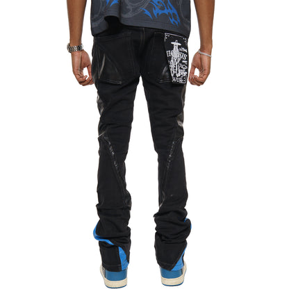 Stack denim w/ leather cut & sew details