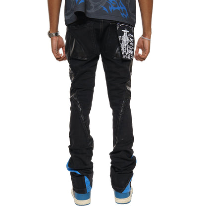 Stack denim w/ leather cut & sew details