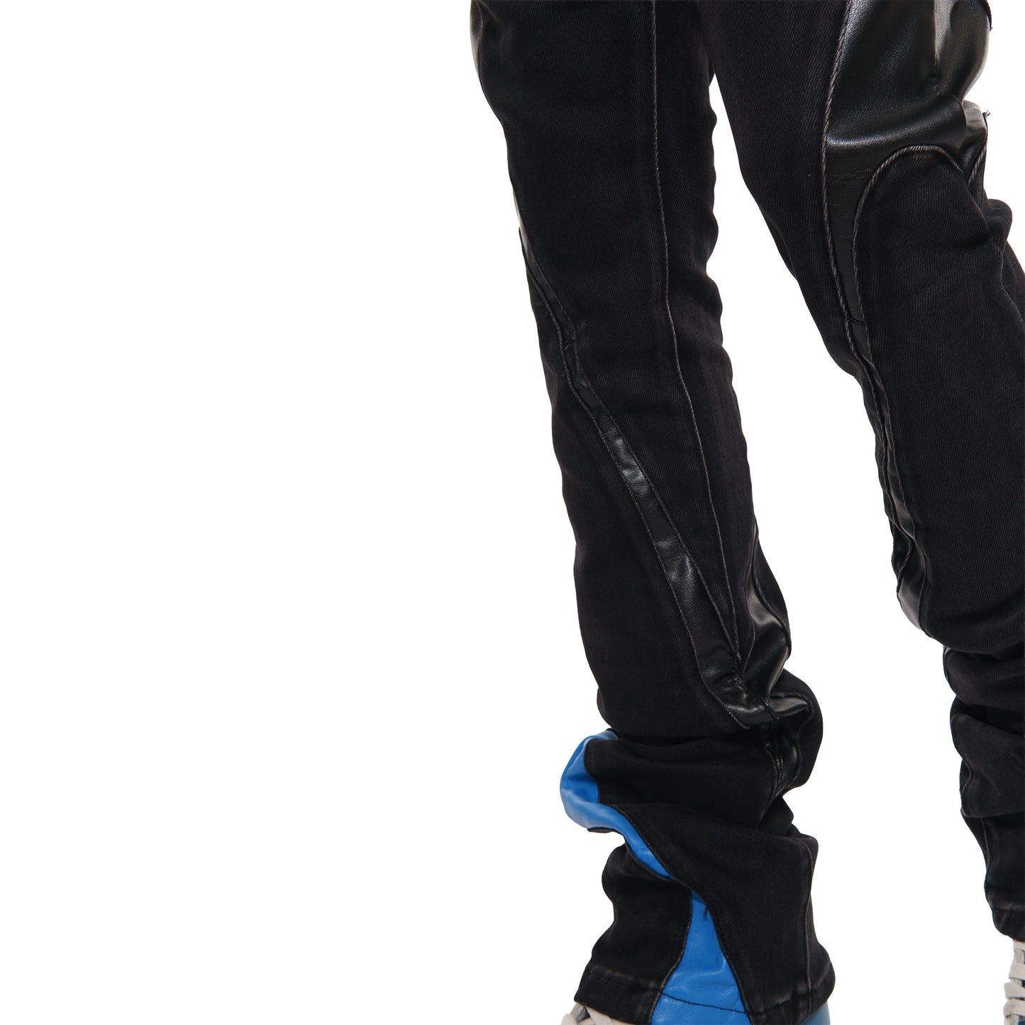 Stack denim w/ leather cut & sew details