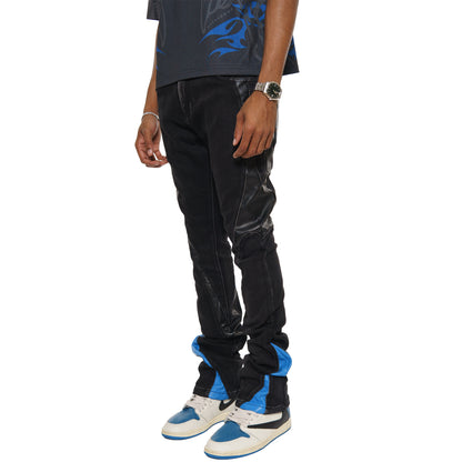 Stack denim w/ leather cut & sew details