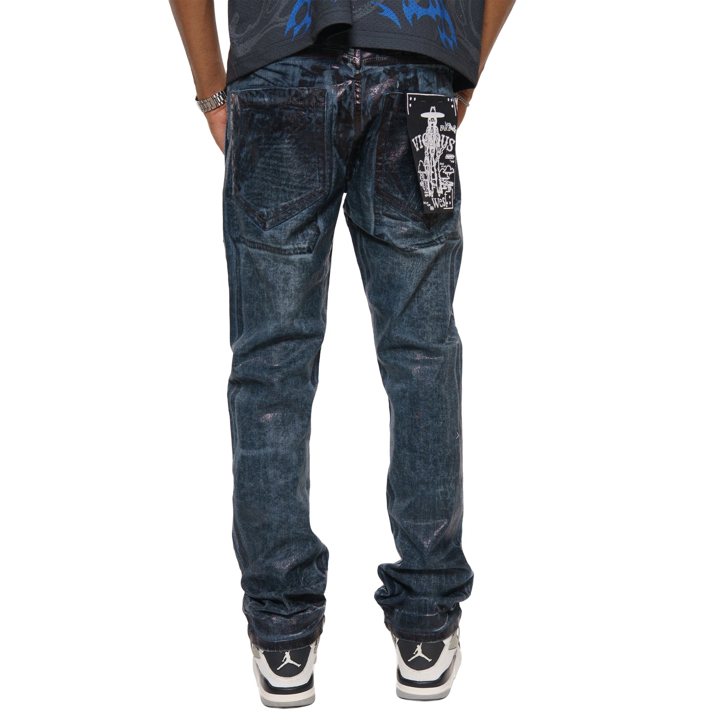 Patch pocket oil slick straight leg jean