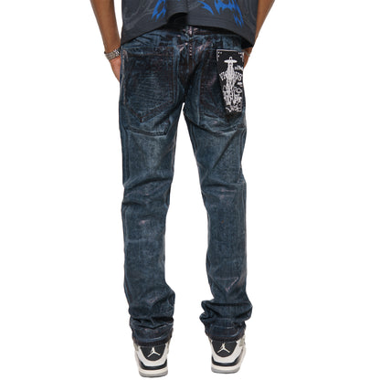 Patch pocket oil slick straight leg jean