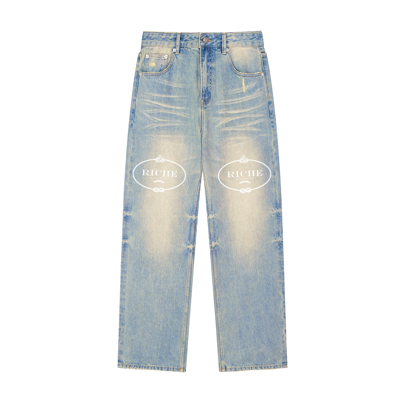 Riche Sun Fade Raw Hem Denim Jeans