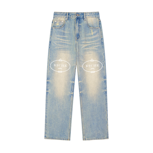 Riche Sun Fade Raw Hem Denim Jeans