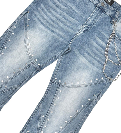 Embellished studded premium rhinestone denim pant