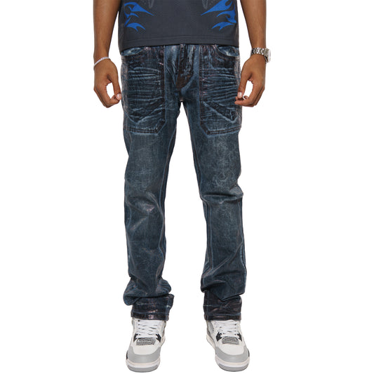 Patch pocket oil slick straight leg jean