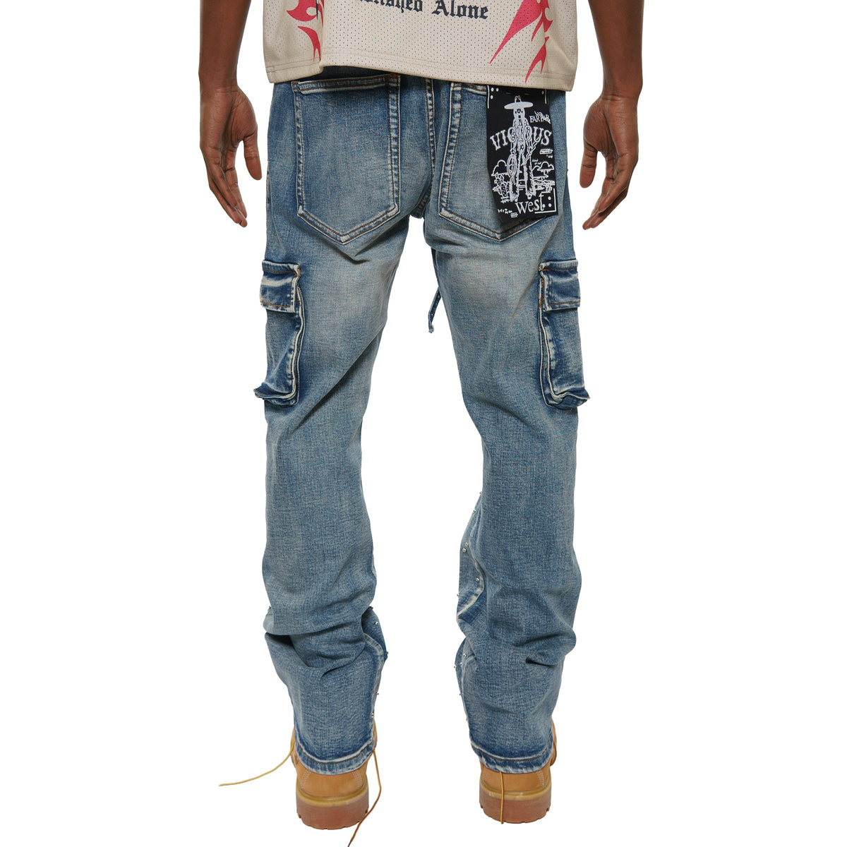 Pearl medium studded relaxed straight denim pant