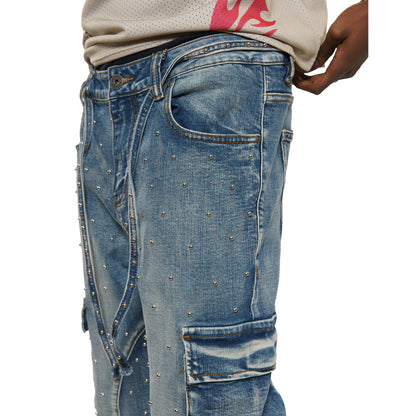 Pearl medium studded relaxed straight denim pant
