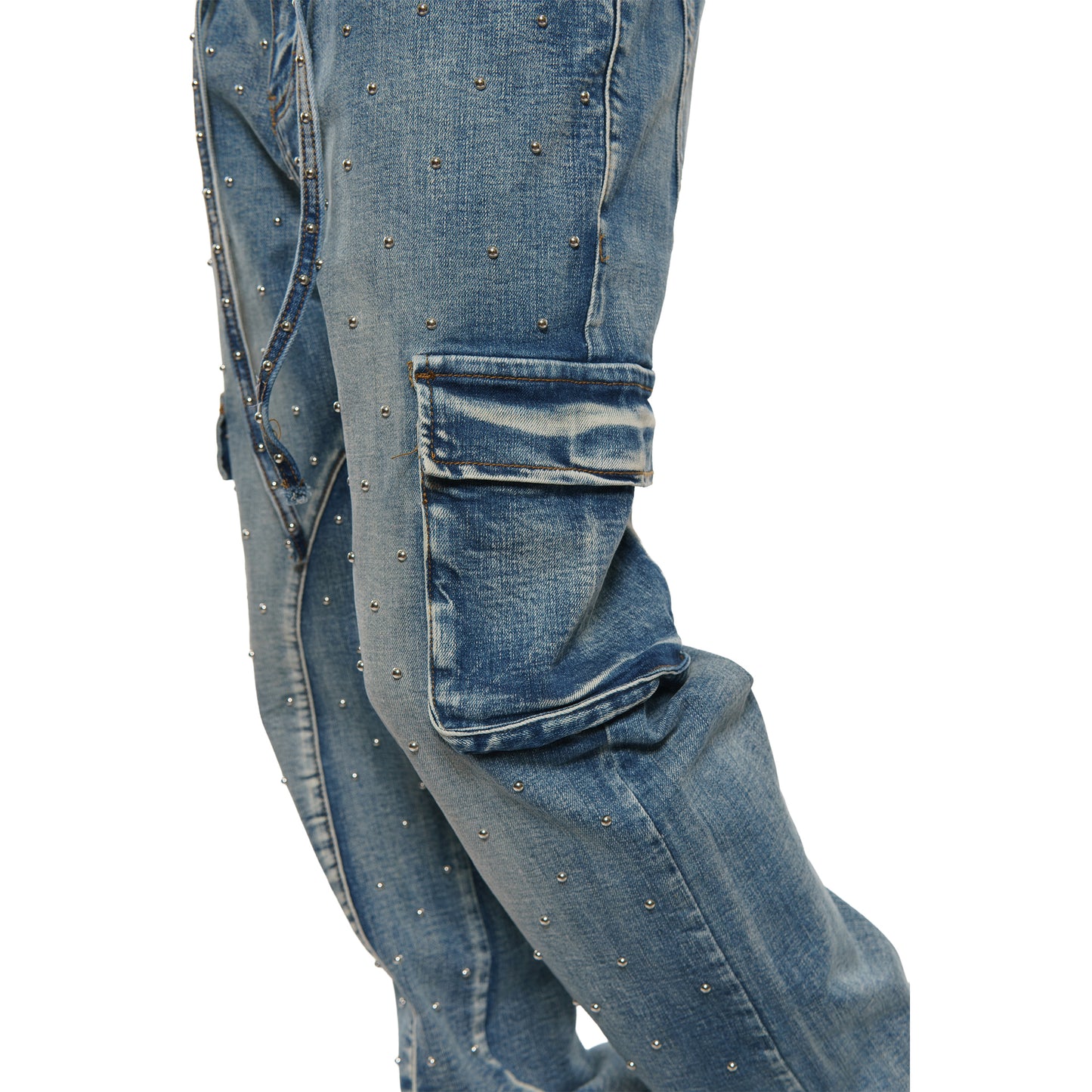 Pearl medium studded relaxed straight denim pant