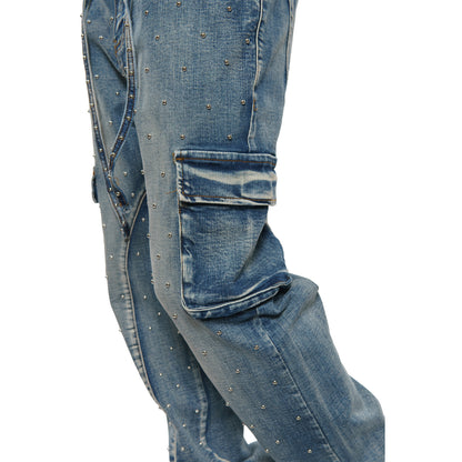Pearl medium studded relaxed straight denim pant