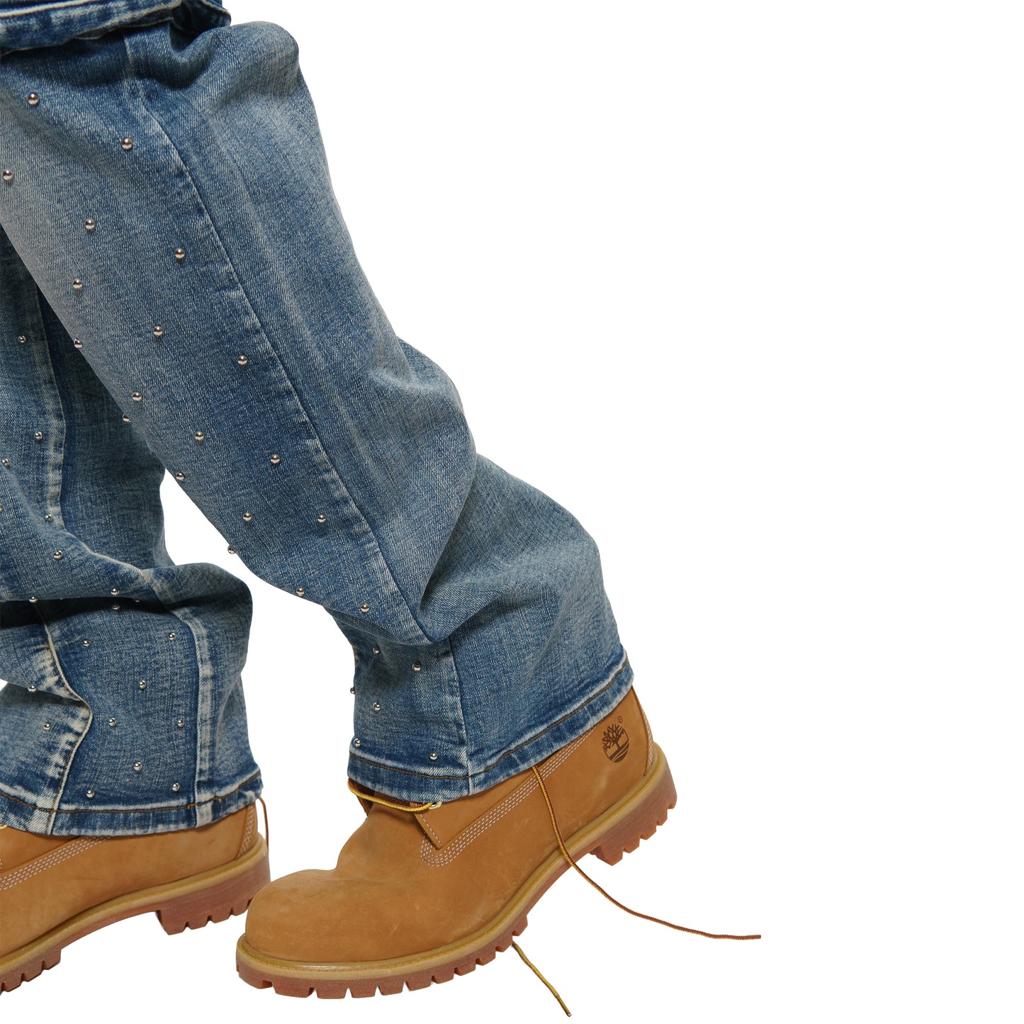 Pearl medium studded relaxed straight denim pant