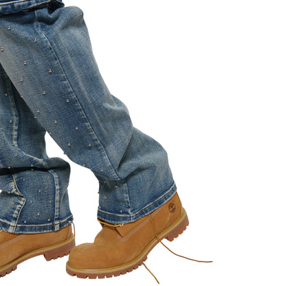 Pearl medium studded relaxed straight denim pant