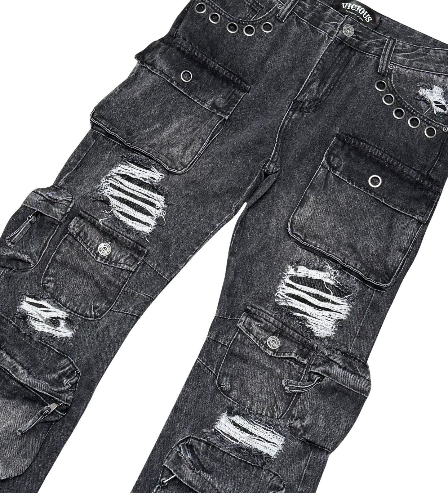 Multi cargo rip & repair western fit denim pant