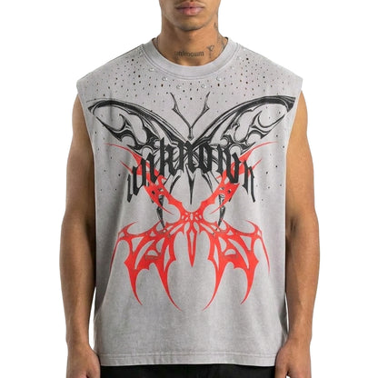 Printed wings sleeveless tee by Unknown - 6 | Vie+Riche