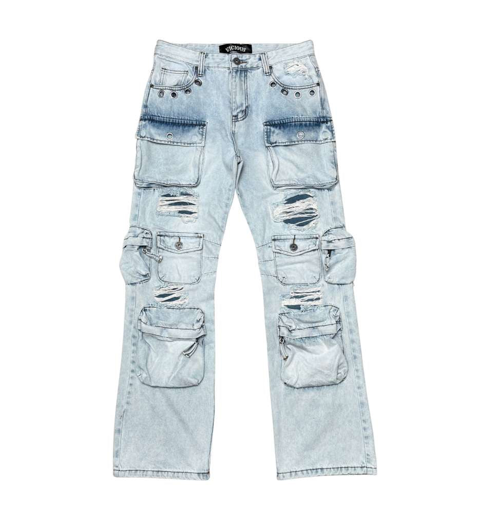 Multi cargo rip & repair western fit denim pant