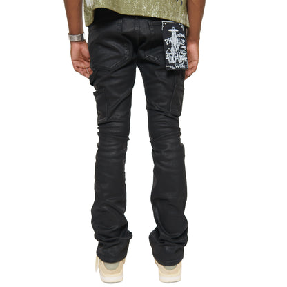 Embellished wax coated denim pant