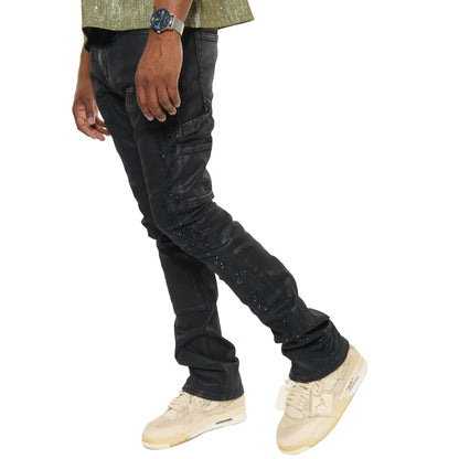 Embellished wax coated denim pant