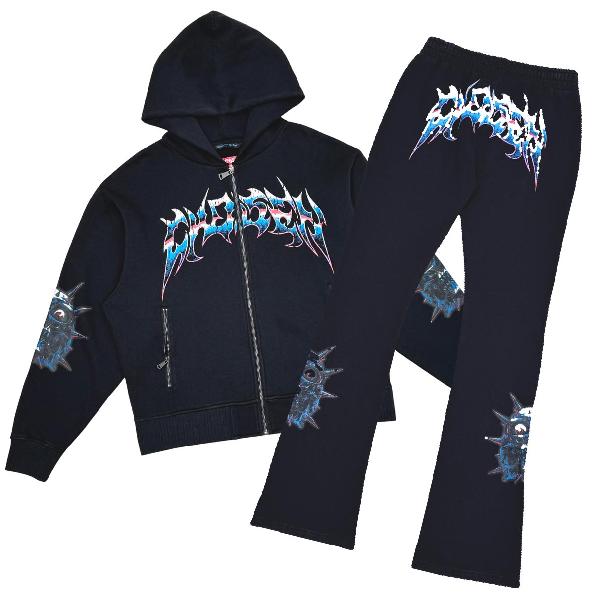Crazy eyes oversized full zip hoodie set Black by Chosen - 1
