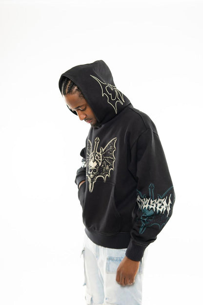 Sword in skull oversized pull-over hoodie Black by Chosen - 5