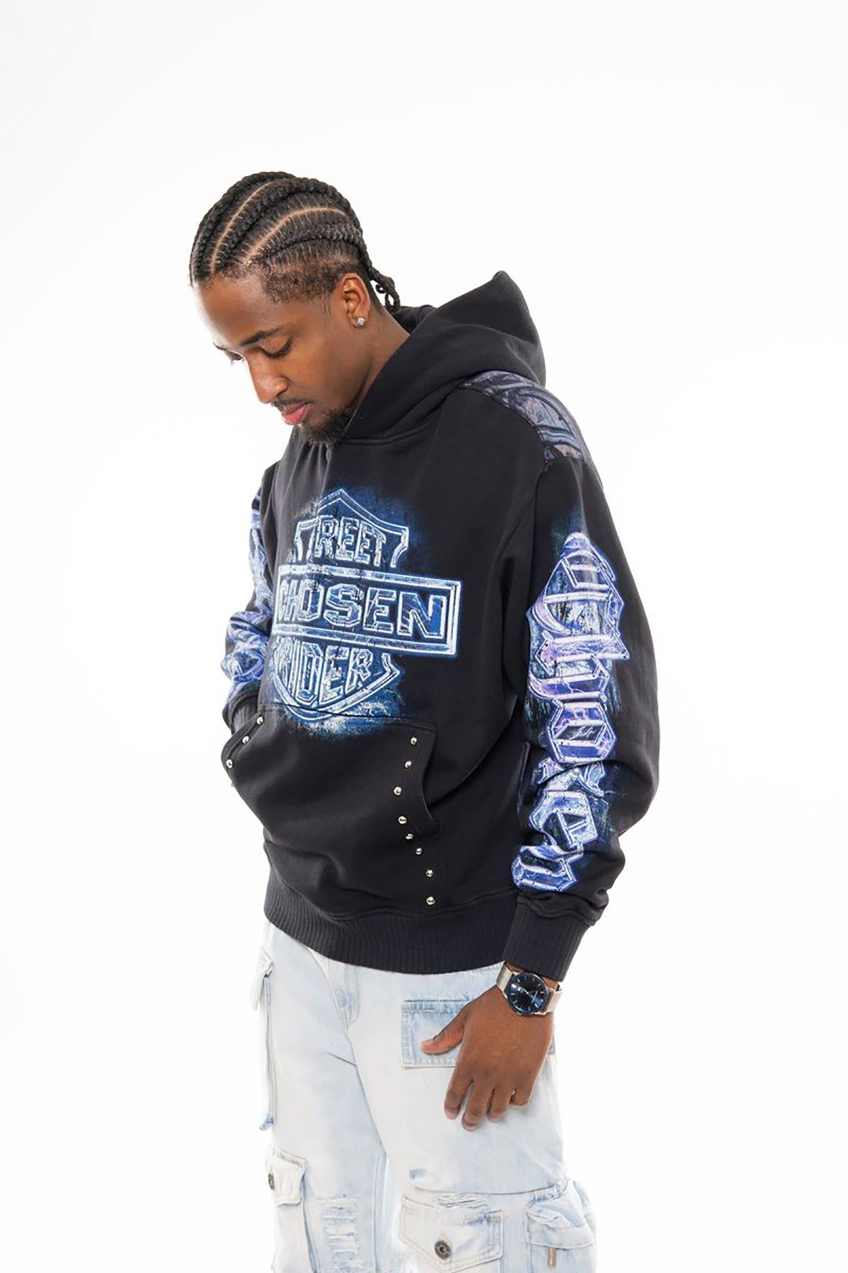 Street rider oversized pull-over hoodie Black by Chosen - 2