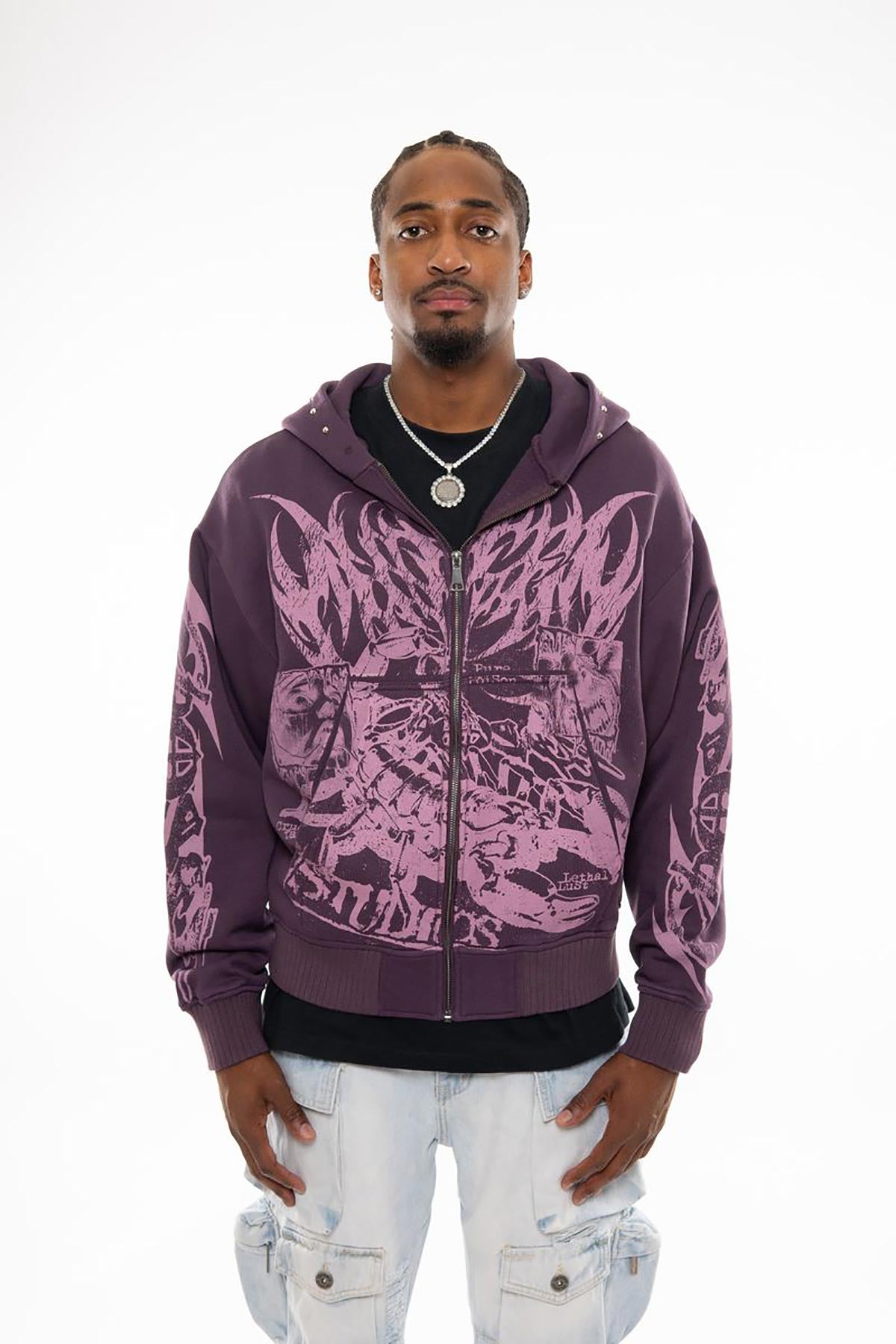 Scorpion oversized full zip hoodie Plum by Chosen - 2