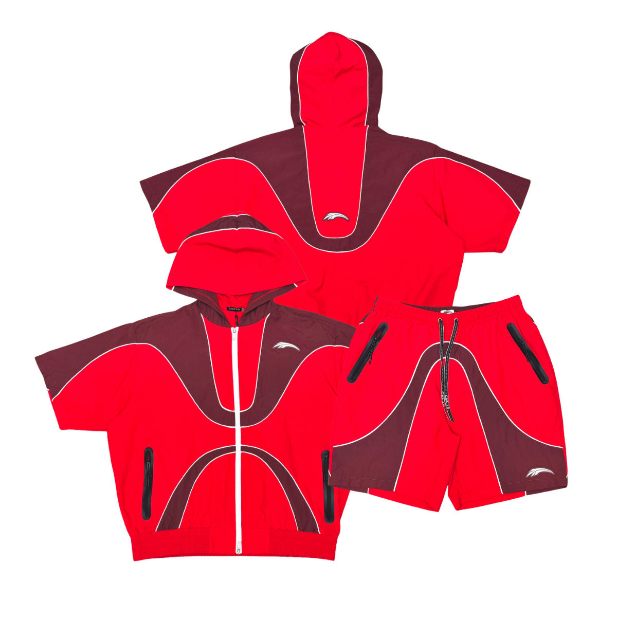 Wave Hooded Nylon Short Set Red by Crafted - 1