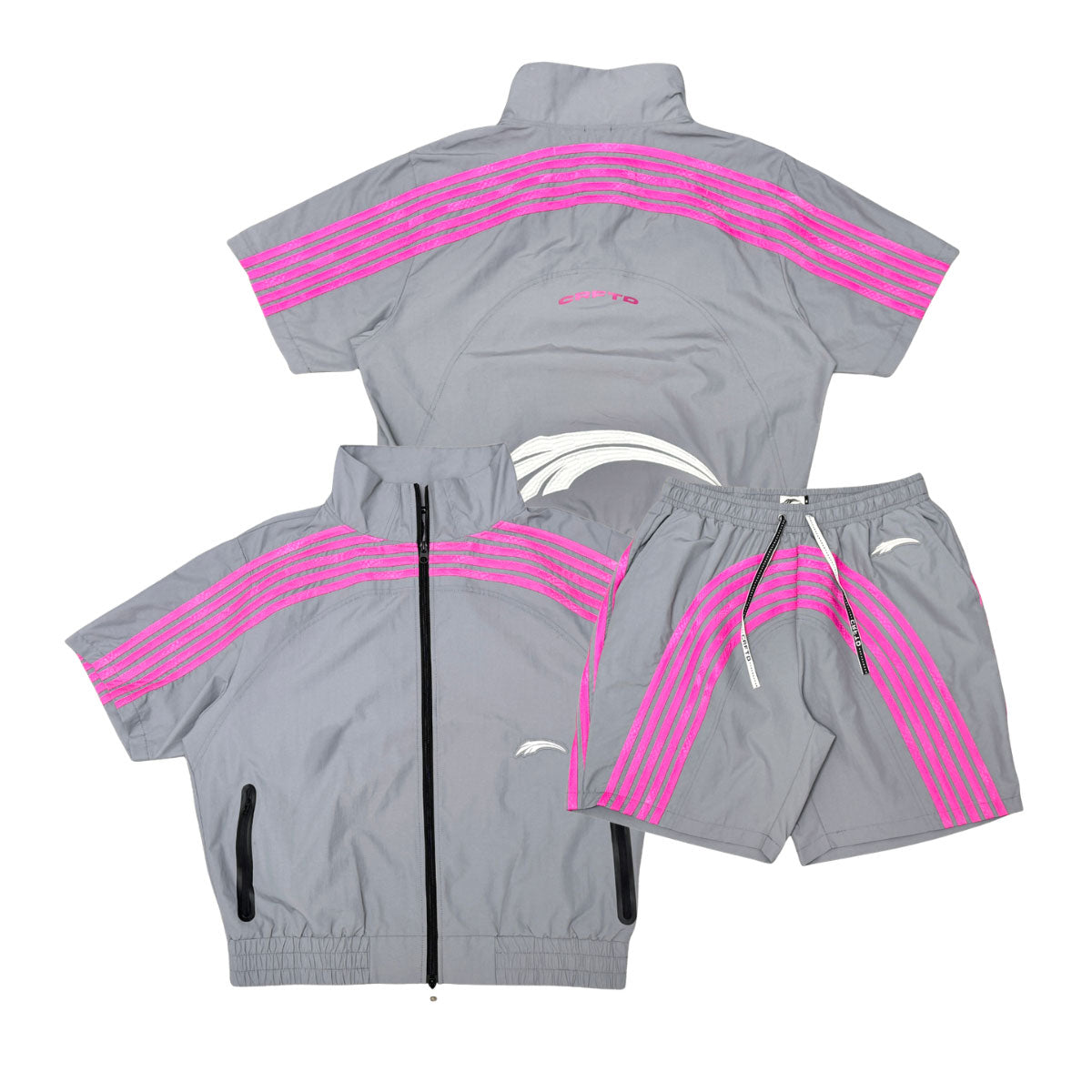 5 Stripe Nylon Short Set Grey by Crafted - 1