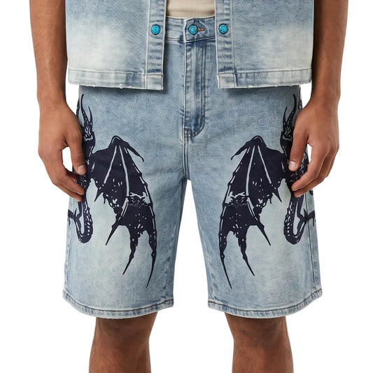Dragon crest denim shorts