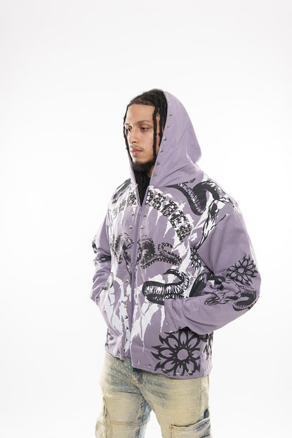 Diss the order skull zip up hoodie Lavender by Dissorder - 2