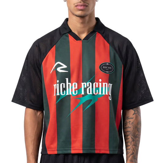 Rr striped mesh boxy soccer jersey