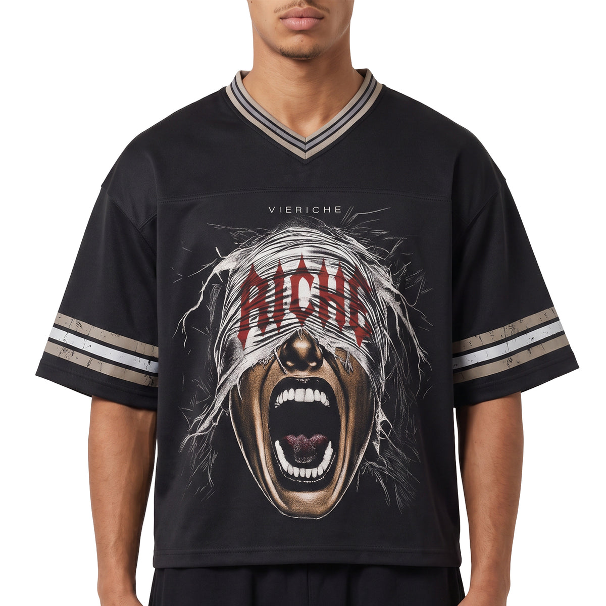 Night Scream Striped Soccer Jersey Streetwear VR-MTO - 1 | Vie-Riche