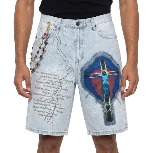 Divine fracture denim shorts